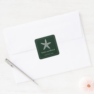 Emerald Green Starfish Wedding Stickers