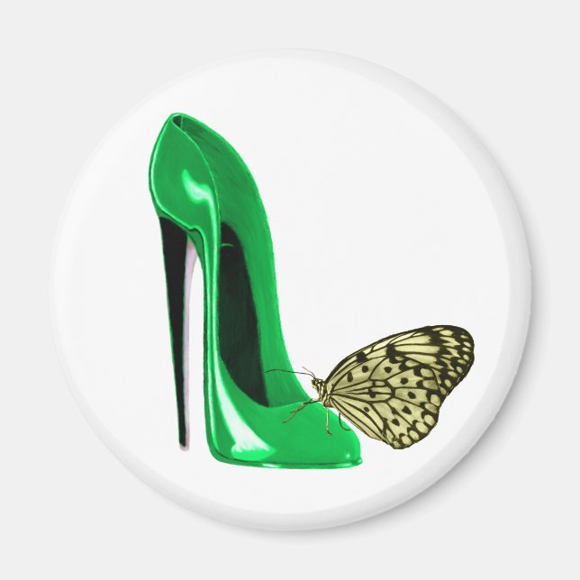 Emerald Green Stiletto Shoe and Butterfly Magnet (Front)