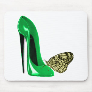 Emerald Green Stiletto Shoe and Butterfly Mouse Mat