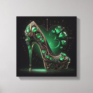 Emerald Green Stilettos and Diamond Shaped Hearts Canvas Print
