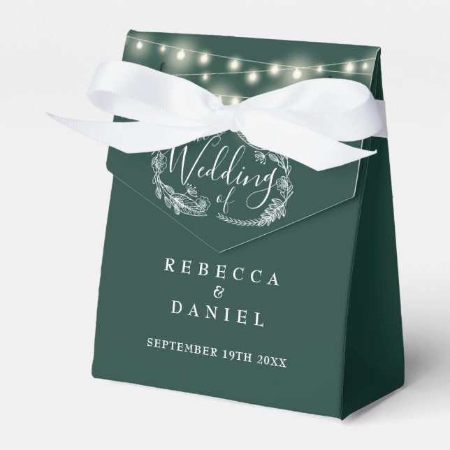 Emerald Green String Lights Floral Wedding Favour Box (Front Side)