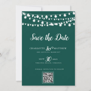 Emerald Green String Lights Modern Script Save the Save The Date