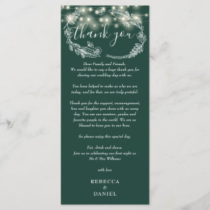 Emerald Green String Lights Thank You Place Card