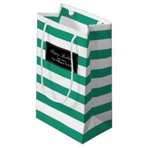 Emerald Green Stripes Pattern Personalised Small Gift Bag