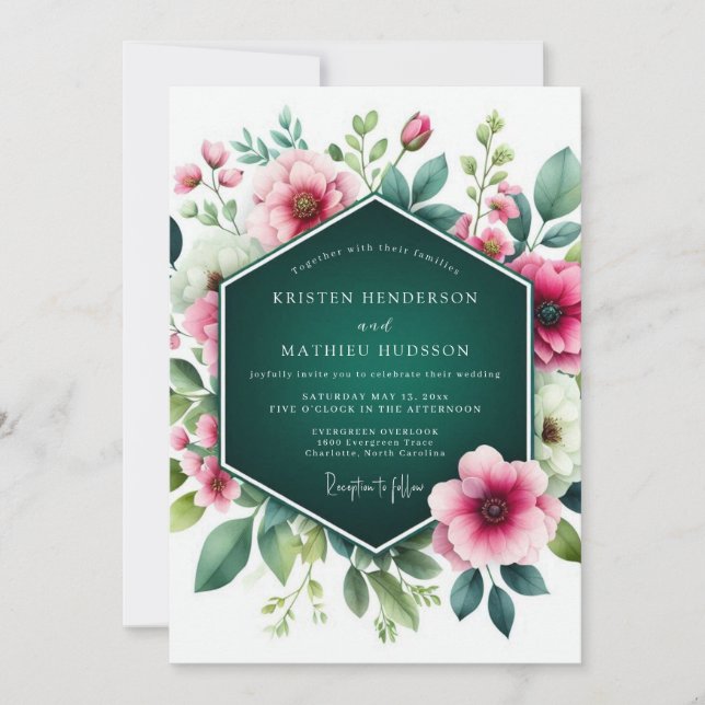 Emerald Green Stunning Floral Wedding Invitation (Front)