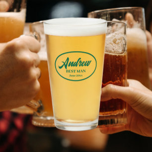 Emerald Green Stylised Name Wedding Best Man Glass