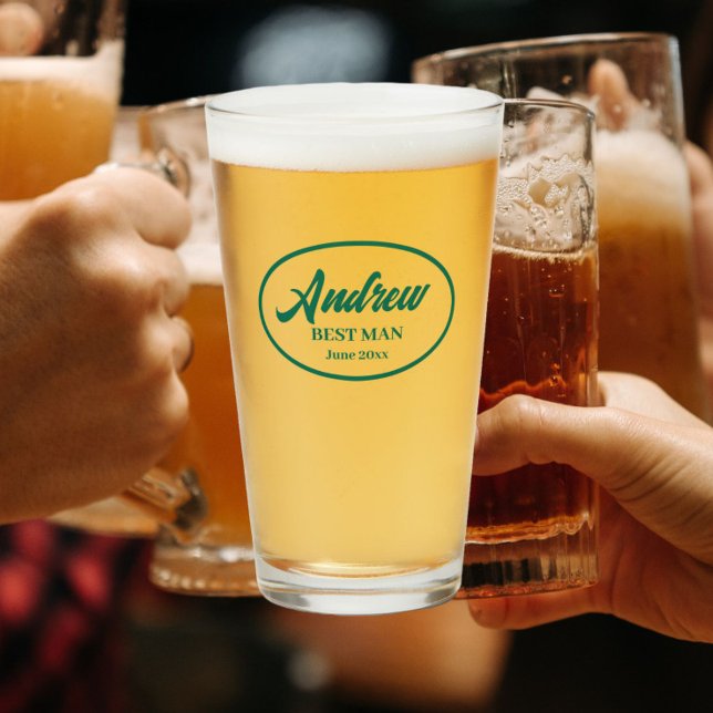 Emerald Green Stylised Name Wedding Best Man Glass (In Situ)