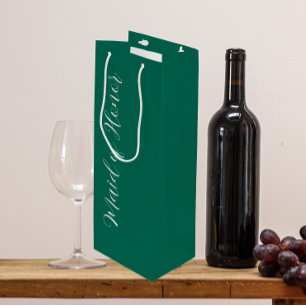Emerald Green Stylised Script Maid of Honour Wine Gift Bag