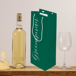 Emerald Green Stylised Script Wedding Groomsman Wine Gift Bag