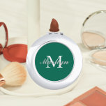 Emerald Green Stylised Wedding Bridesmaid Monogram Compact Mirror<br><div class="desc">A personalised compact mirror for your wedding bridesmaid or maid of honour that has her initial and name stylised on a trendy,  emerald green background. Edit to replace initial and name. Select your compact mirror style.</div>