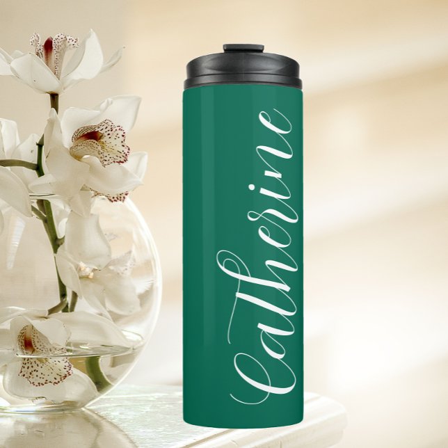Emerald Green Stylised Wedding Bridesmaid Thermal Tumbler (In Situ)