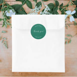 Emerald Green Stylised Wedding Thank You Classic Round Sticker
