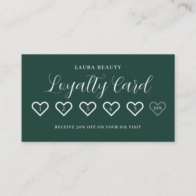 Emerald Green Stylish Minimal Heart Love Loyalty Card (Front)