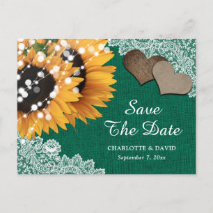 Emerald Green Sunflower Wedding Save The Date Announcement Postcard