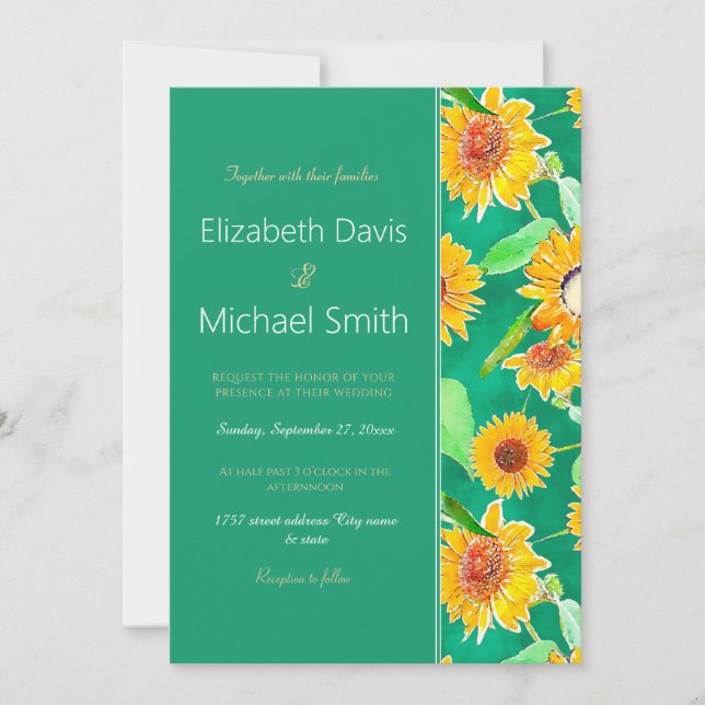 Emerald Green Sunflowers Invitation (Front)
