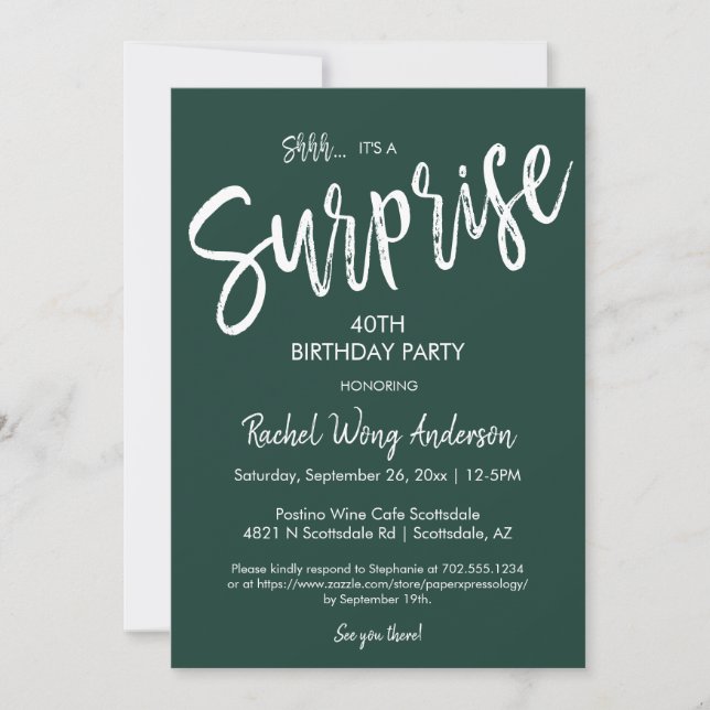 Emerald Green Surprise Birthday Retirement Party Invitation (Front)