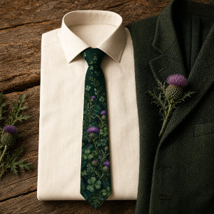 Emerald Green Tartan Plaid Irish Thistle Tie