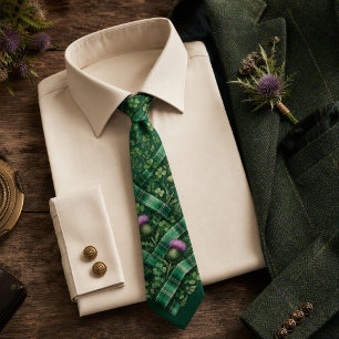 Emerald Green Tartan Plaid Irish Thistle Tie