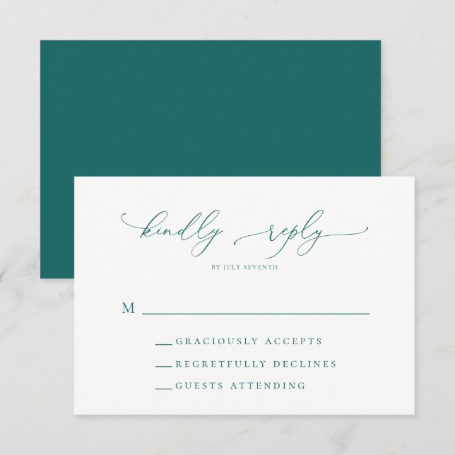 Emerald Green Teal Minimalist Modern Wedding RSVP Card (Front/Back)