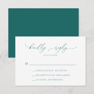 Emerald Green Teal Minimalist Modern Wedding RSVP Card