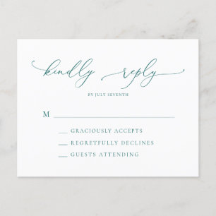 Emerald Green Teal Minimalist Modern Wedding RSVP Postcard
