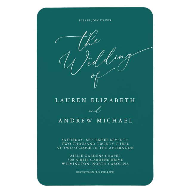 Emerald Green Teal Minimalist Wedding Invitation Magnet (Vertical)