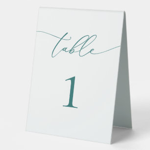 Emerald Green Teal Minimalist Wedding Table Number