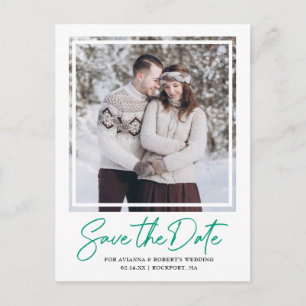  Emerald Green Text and Photo Save the Date Announcement Postcard