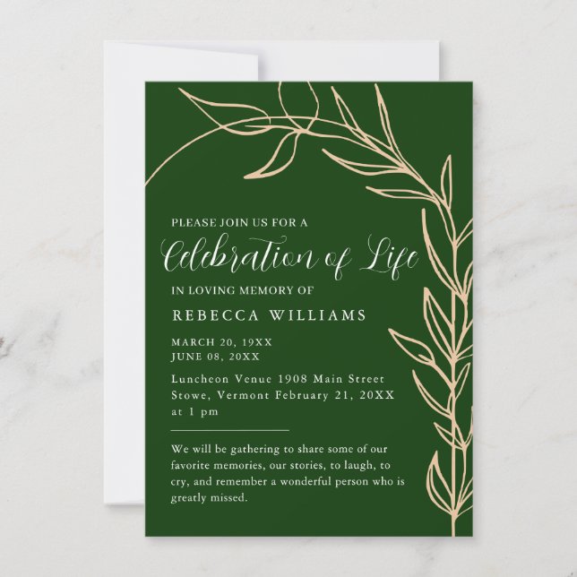 Emerald Green Text Minimal Celebration of Life Invitation (Front)