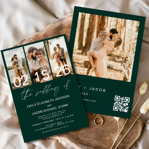 Emerald Green The Wedding of Photo QR code Elegant Invitation