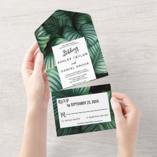 Emerald green tropical chic floral Wedding All In All In One Invitation