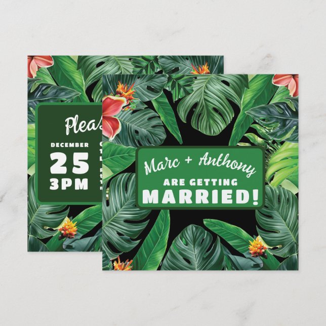 Emerald Green Tropical Jungle Destination Wedding Save The Date (Front/Back)