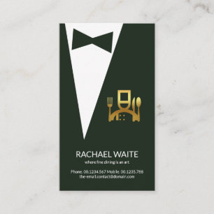 Emerald Green Tuxedo Gold Chef Icon Restaurant Business Card