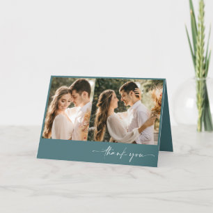 Emerald Green Two Photo Elegant Wedding Thank You Card