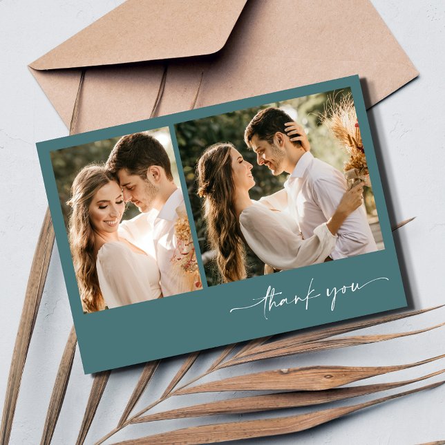 Emerald Green Two Photo Wedding Thank You  (Emerald Green Two Photo Wedding Thank You Card)