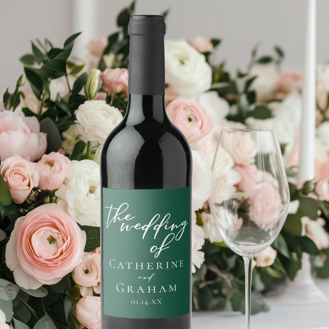 Emerald Green Typography Chic Forest Wedding Wine Label (Creator Uploaded)