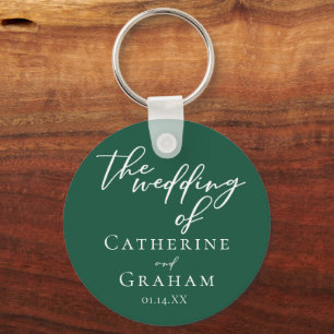 Emerald Green Typography Custom Forest Wedding Key Ring