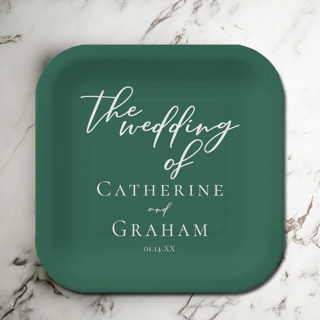 Emerald Green Typography Custom Forest Wedding Paper Plate (Creator Uploaded)