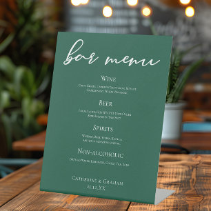 Emerald Green Typography Forest Wedding Bar Menu Pedestal Sign