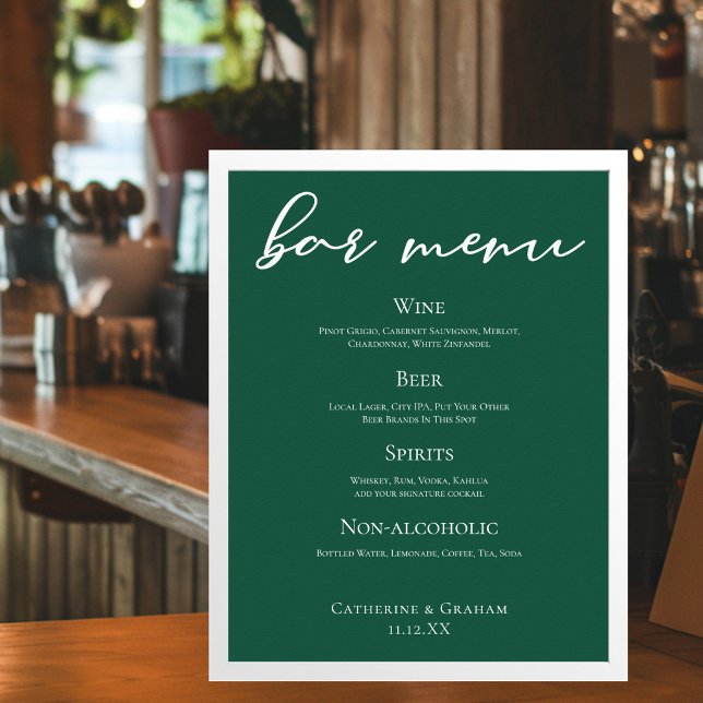 Emerald Green Typography Forest Wedding Bar Menu Poster (Creator Uploaded)