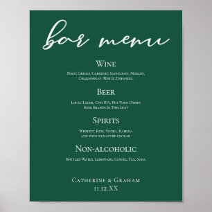 Emerald Green Typography Forest Wedding Bar Menu Poster