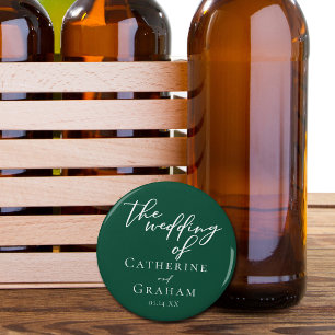 Emerald Green Typography Forest Wedding Bottle Opener