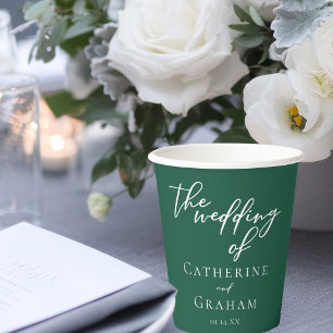 Emerald Green Typography Forest Wedding Paper Cups
