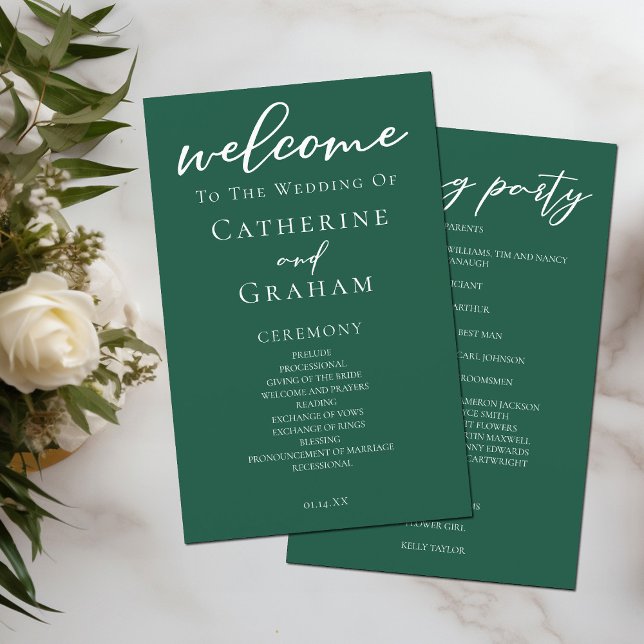 Emerald Green Typography Forest Wedding Program (Creator Uploaded)
