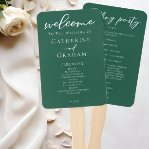 Emerald Green Typography Forest Wedding Program Hand Fan