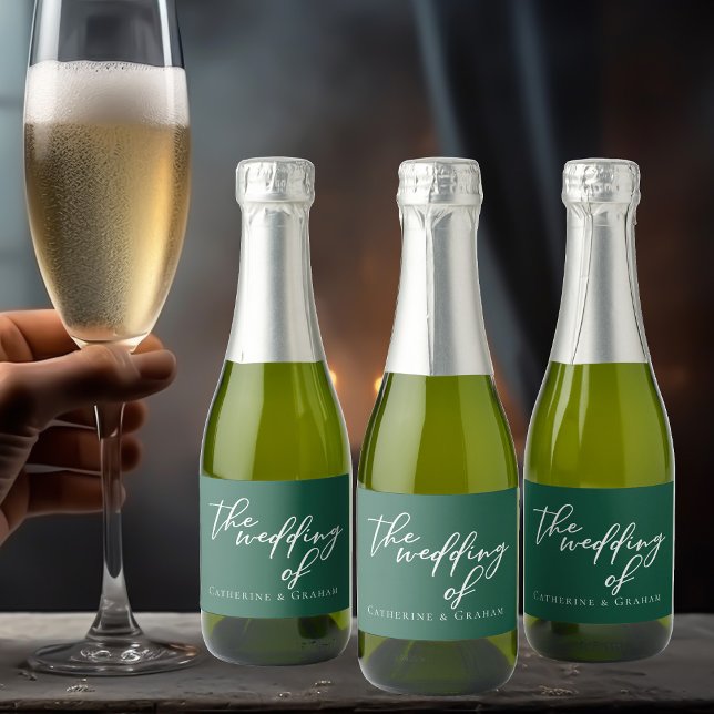 Emerald Green Typography Personalised Wedding Mini Sparkling Wine Label (Creator Uploaded)