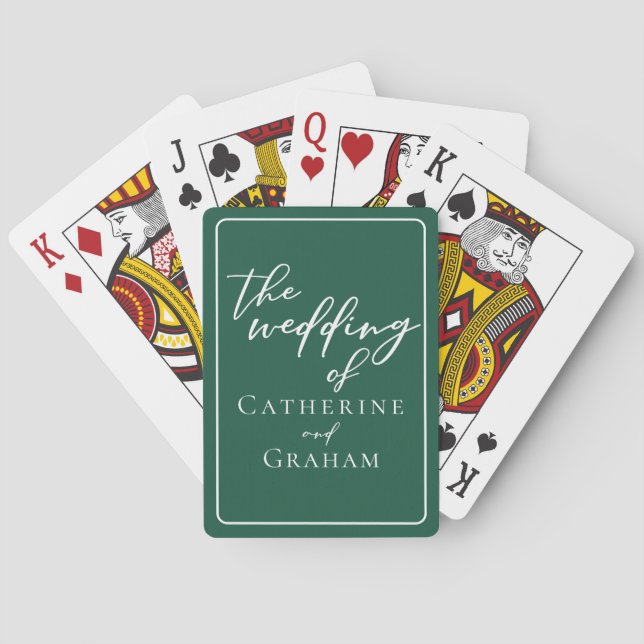 Emerald Green Typography Personalised Wedding Playing Cards (Back)