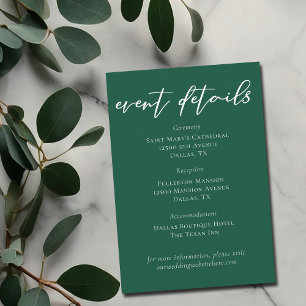 Emerald Green Typography Wedding Event Details Enclosure Card