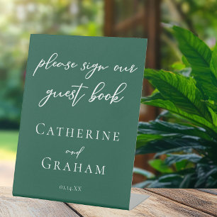 Emerald Green Typography Wedding Guest Book Pedestal Sign