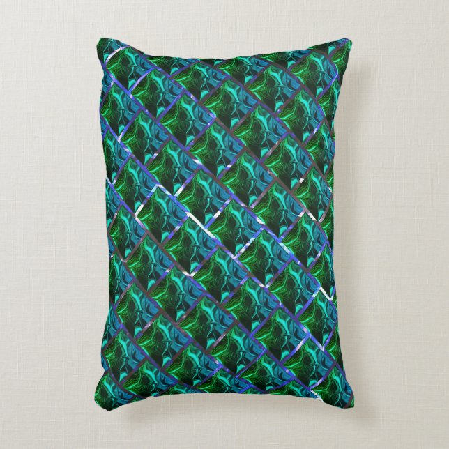 Emerald green under a grid with a metallic tone  decorative cushion (Front(Vertical))